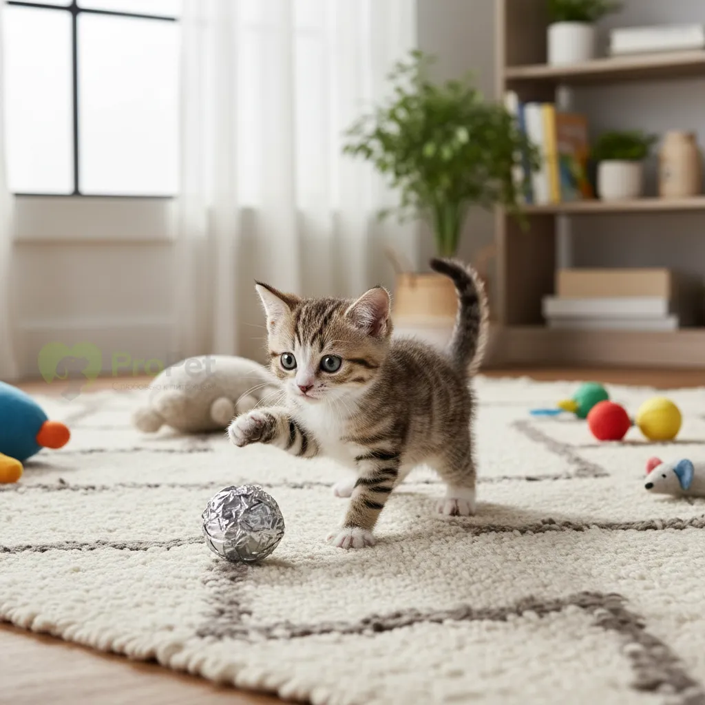 Котенок минскин играет на ковре