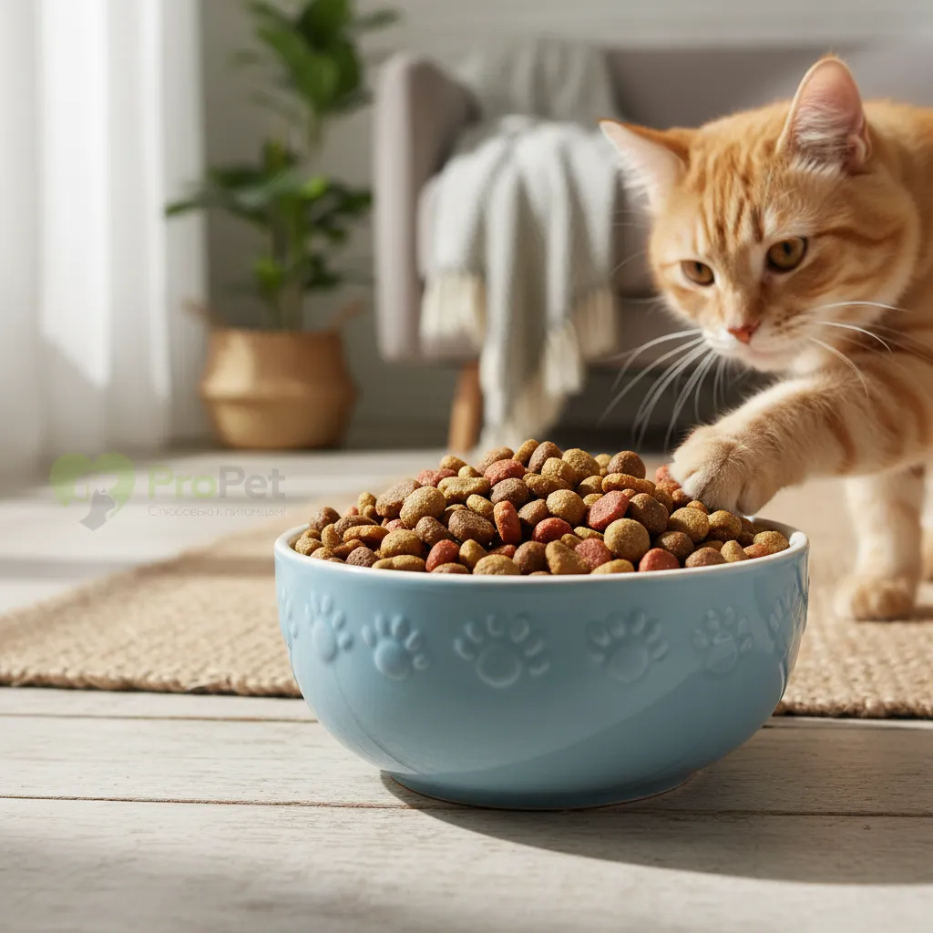 Миска с сухим кормом для кошек