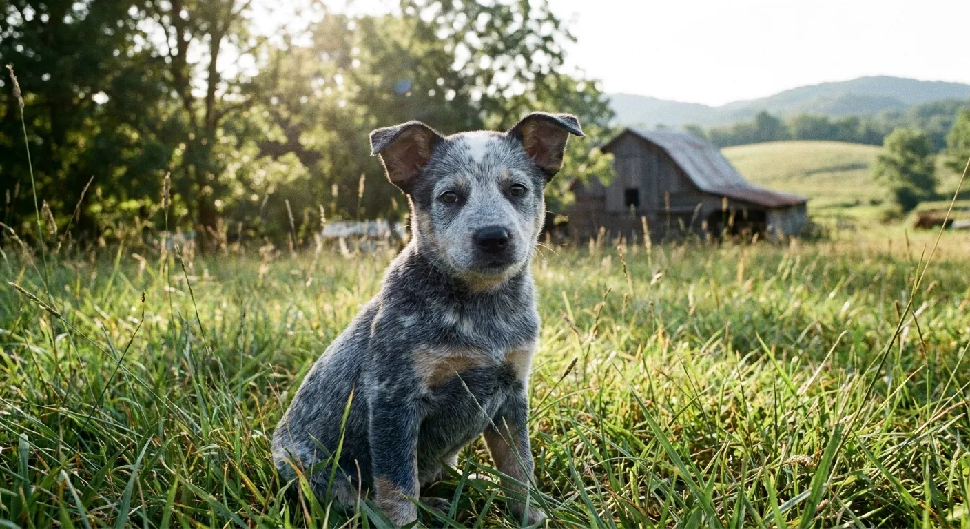Щенок австралийской пастушьей собаки с белыми отметинами на голове
