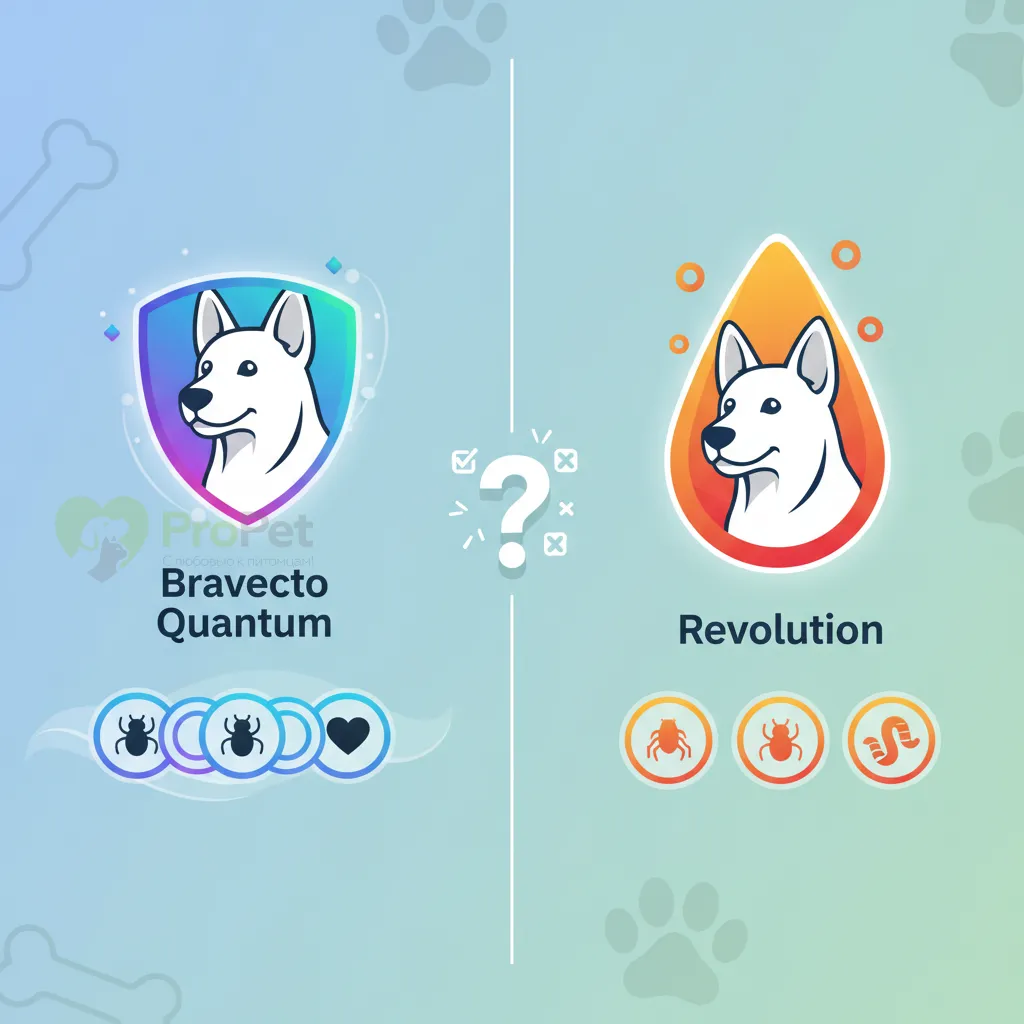 Сравнительная инфографика Bravecto Quantum и Revolution для собак