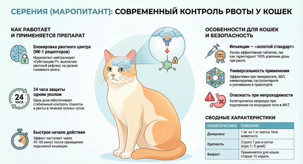 Маратопант (Cerenia®) — противорвотное для кошек (расширенная версия).