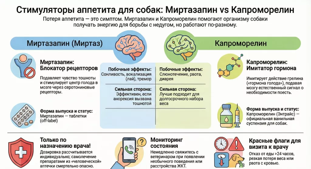 Сравнительный обзор Миратаза (миртазапина) и Энтрайса (капроморелина): какой стимулятор аппетита выбрать для истощенного питомца?