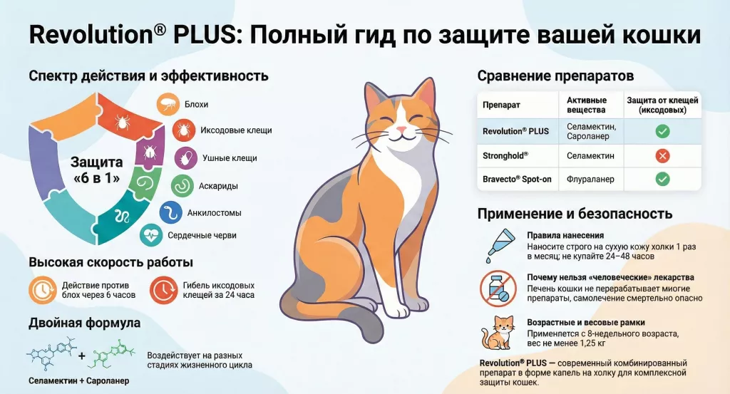 Revolution® PLUS для кошек (селамектин + сараланер): применение и безопасность.