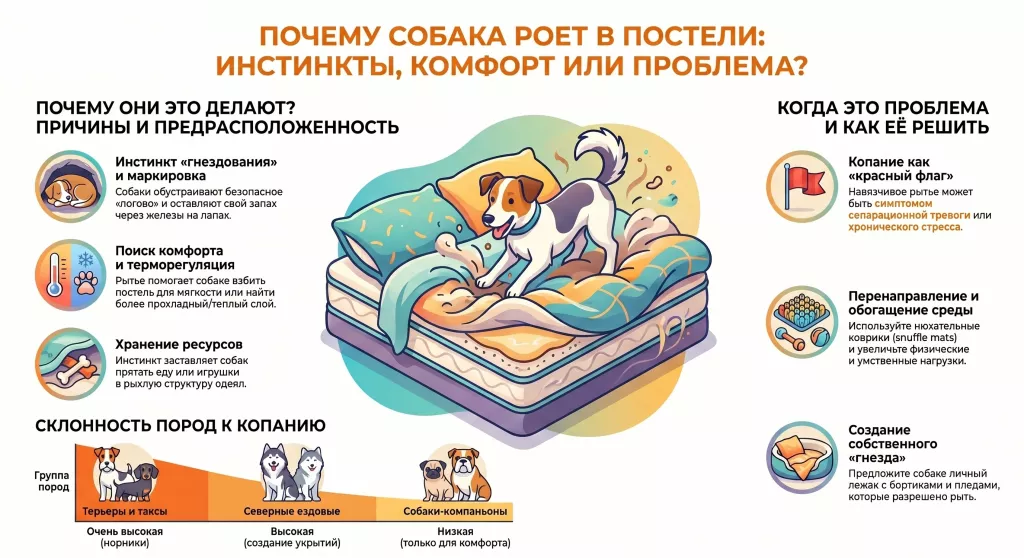 Почему собака роет в постели