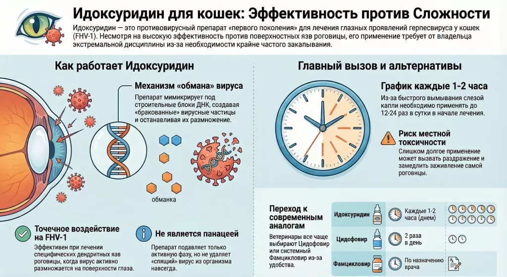 Идоксуридин (Stoxil®, Herplex®, Dendrid®) для кошек: лечение вирусных глазных заболеваний.